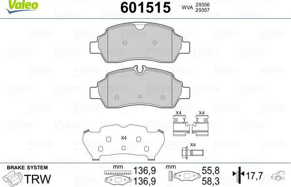 Valeo 601515 - Bremžu uzliku kompl., Disku bremzes autospares.lv