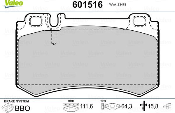 Valeo 601516 - Bremžu uzliku kompl., Disku bremzes www.autospares.lv