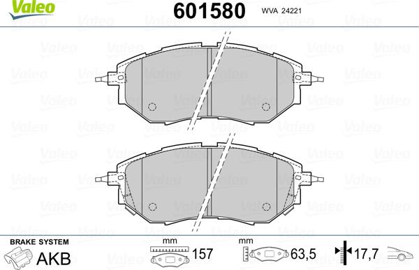 Valeo 601580 - Bremžu uzliku kompl., Disku bremzes www.autospares.lv