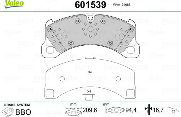 Valeo 601539 - Bremžu uzliku kompl., Disku bremzes www.autospares.lv