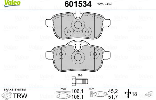 Valeo 601534 - Bremžu uzliku kompl., Disku bremzes www.autospares.lv