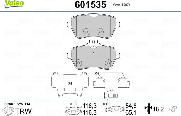 Valeo 601535 - Bremžu uzliku kompl., Disku bremzes www.autospares.lv