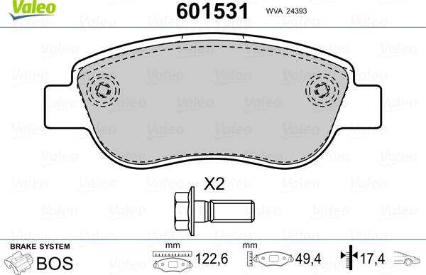 Valeo 601531 - Тормозные колодки, дисковые, комплект www.autospares.lv