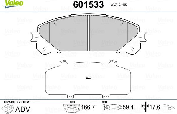 Valeo 601533 - Bremžu uzliku kompl., Disku bremzes www.autospares.lv