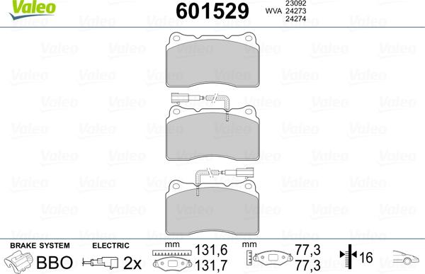 Valeo 601529 - Bremžu uzliku kompl., Disku bremzes autospares.lv