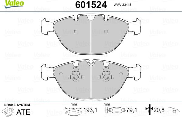 Valeo 601524 - Bremžu uzliku kompl., Disku bremzes www.autospares.lv