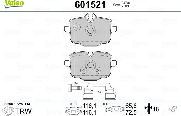 Valeo 601521 - Bremžu uzliku kompl., Disku bremzes www.autospares.lv