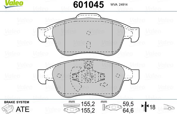 Valeo 601045 - Bremžu uzliku kompl., Disku bremzes www.autospares.lv