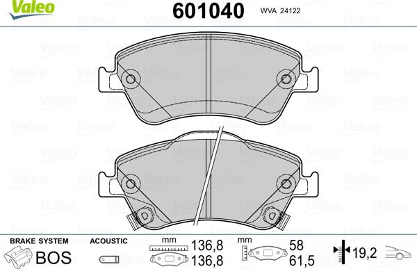 Valeo 601040 - Bremžu uzliku kompl., Disku bremzes www.autospares.lv