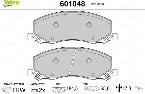 Valeo 601048 - Bremžu uzliku kompl., Disku bremzes www.autospares.lv