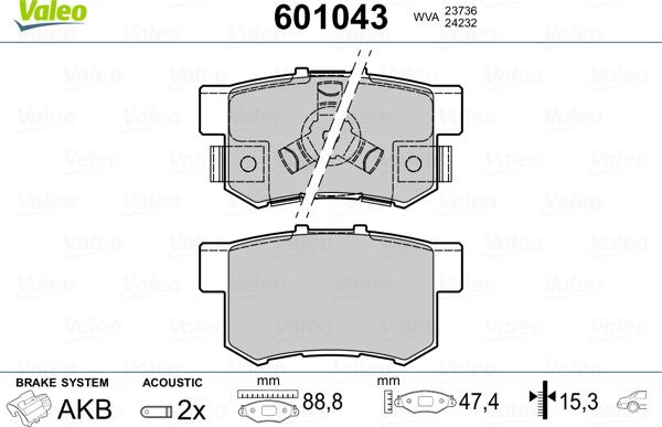 Valeo 601043 - Bremžu uzliku kompl., Disku bremzes autospares.lv