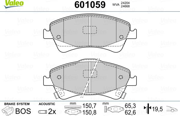 Valeo 601059 - Bremžu uzliku kompl., Disku bremzes www.autospares.lv