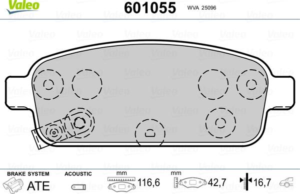 Valeo 601055 - Bremžu uzliku kompl., Disku bremzes www.autospares.lv