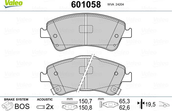 Valeo 601058 - Bremžu uzliku kompl., Disku bremzes www.autospares.lv