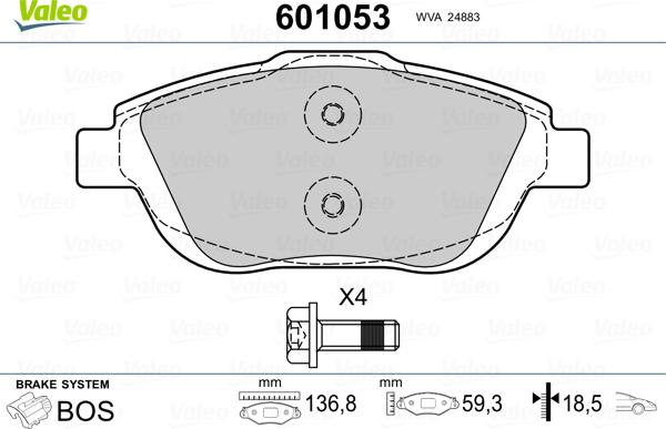 Valeo 601053 - Bremžu uzliku kompl., Disku bremzes autospares.lv