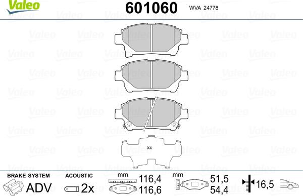 Valeo 601060 - Brake Pad Set, disc brake www.autospares.lv