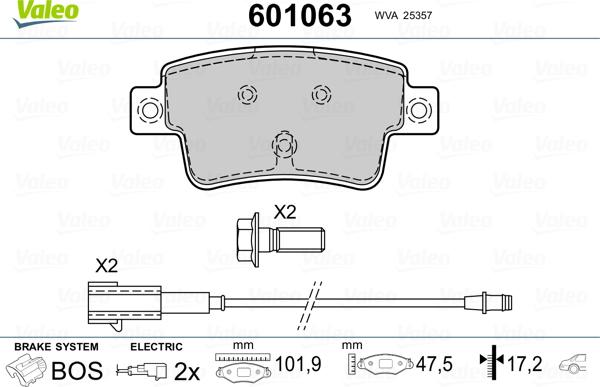 Valeo 601063 - Bremžu uzliku kompl., Disku bremzes www.autospares.lv