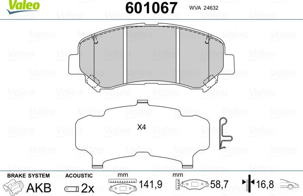 Valeo 601067 - Bremžu uzliku kompl., Disku bremzes www.autospares.lv