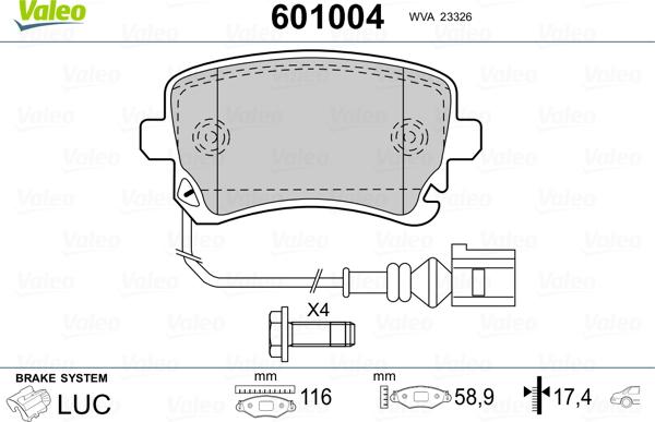 Valeo 601004 - Тормозные колодки, дисковые, комплект www.autospares.lv