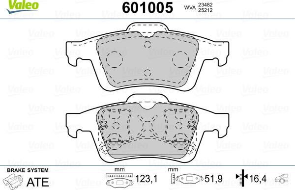 Valeo 601005 - Brake Pad Set, disc brake www.autospares.lv