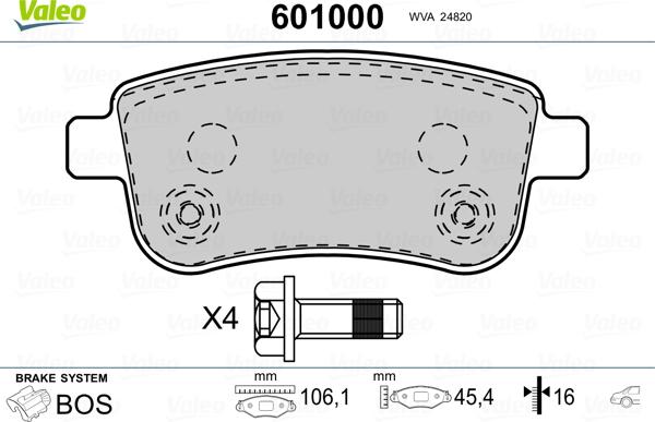 Valeo 601000 - Bremžu uzliku kompl., Disku bremzes www.autospares.lv