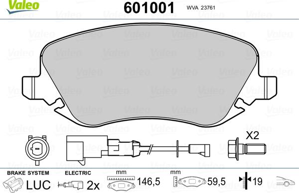 Valeo 601001 - Bremžu uzliku kompl., Disku bremzes www.autospares.lv