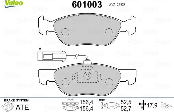 Valeo 601003 - Bremžu uzliku kompl., Disku bremzes www.autospares.lv