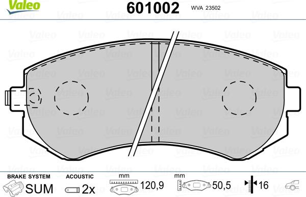 Valeo 601002 - Bremžu uzliku kompl., Disku bremzes www.autospares.lv