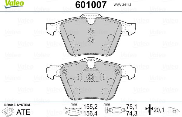 Valeo 601007 - Тормозные колодки, дисковые, комплект www.autospares.lv