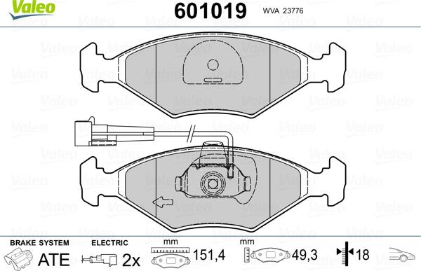 Valeo 601019 - Bremžu uzliku kompl., Disku bremzes www.autospares.lv