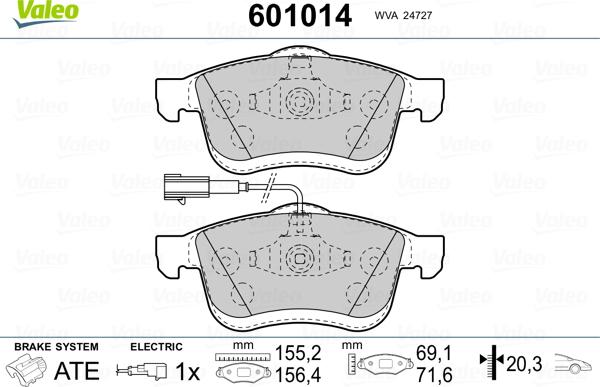 Valeo 601014 - Brake Pad Set, disc brake www.autospares.lv