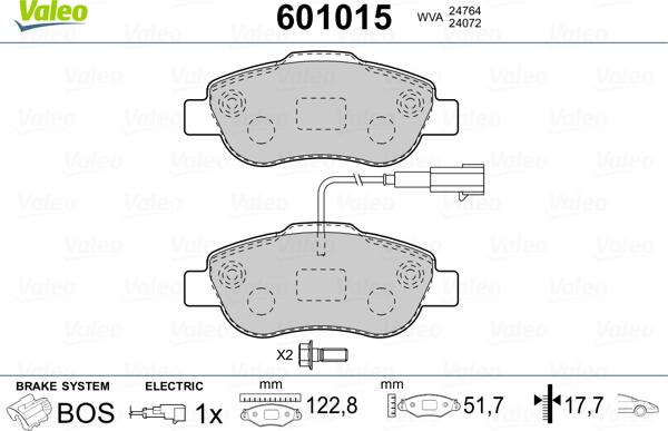 Valeo 601015 - Brake Pad Set, disc brake www.autospares.lv