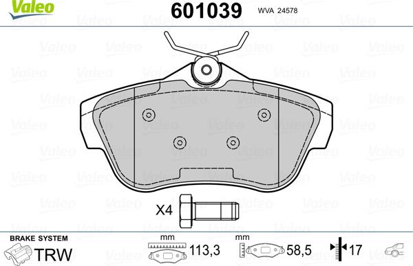 Valeo 601039 - Brake Pad Set, disc brake www.autospares.lv