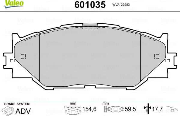 Valeo 601035 - Bremžu uzliku kompl., Disku bremzes www.autospares.lv