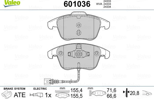 Valeo 601036 - Brake Pad Set, disc brake www.autospares.lv