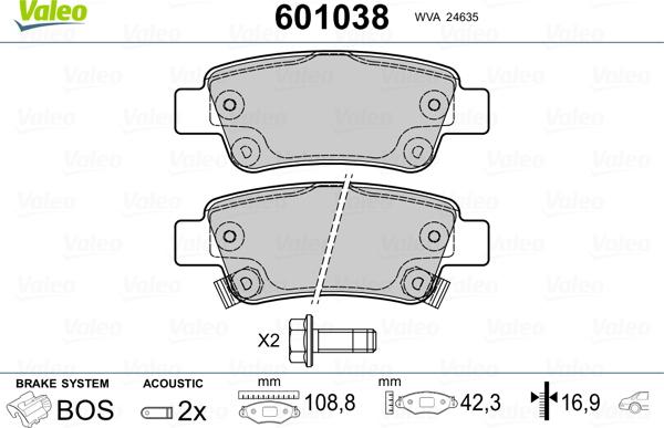 Valeo 601038 - Bremžu uzliku kompl., Disku bremzes autospares.lv