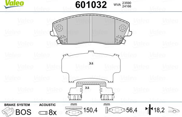 Valeo 601032 - Bremžu uzliku kompl., Disku bremzes www.autospares.lv