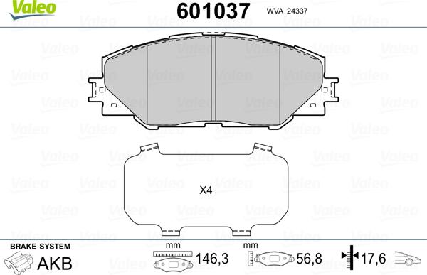 Valeo 601037 - Bremžu uzliku kompl., Disku bremzes www.autospares.lv