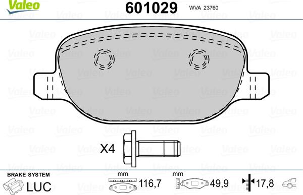 Valeo 601029 - Bremžu uzliku kompl., Disku bremzes www.autospares.lv