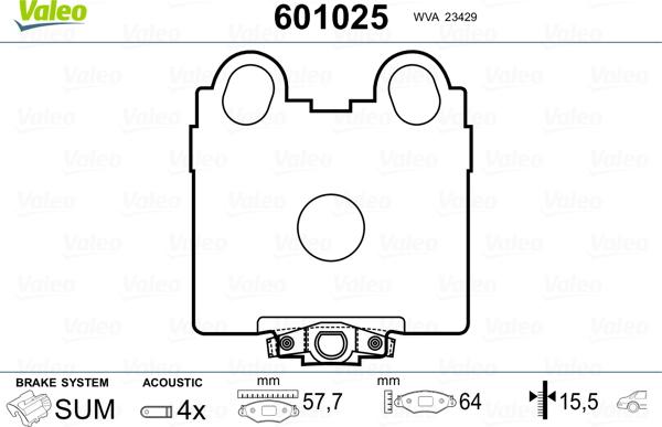 Valeo 601025 - Bremžu uzliku kompl., Disku bremzes www.autospares.lv