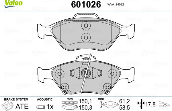 Valeo 601026 - Bremžu uzliku kompl., Disku bremzes autospares.lv