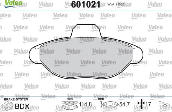 Valeo 601021 - Brake Pad Set, disc brake www.autospares.lv