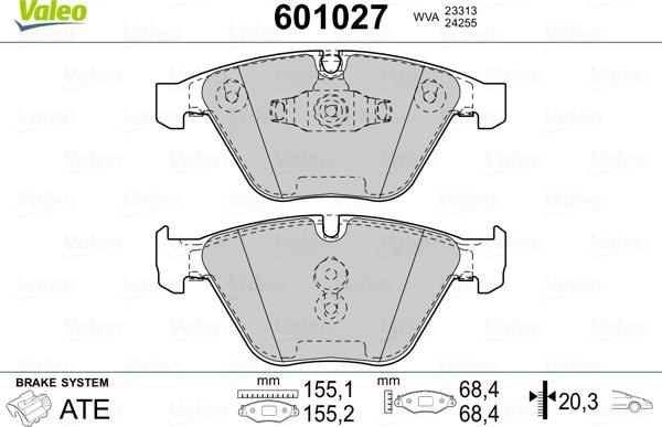 Valeo 601027 - Bremžu uzliku kompl., Disku bremzes www.autospares.lv