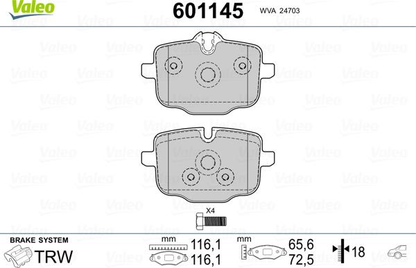 Valeo 601145 - Bremžu uzliku kompl., Disku bremzes autospares.lv