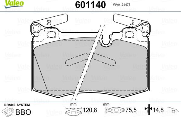 Valeo 601140 - Bremžu uzliku kompl., Disku bremzes www.autospares.lv