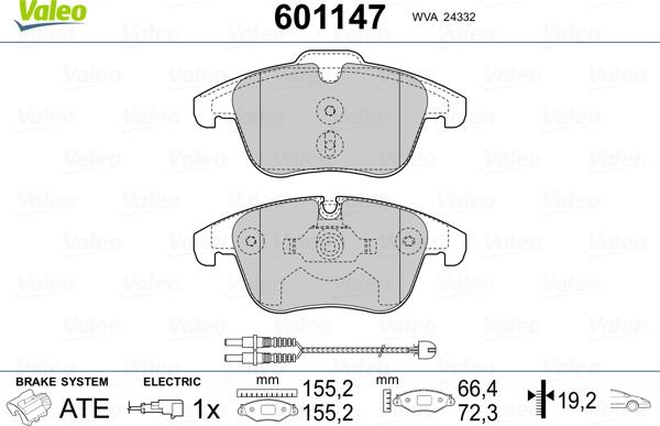 Valeo 601147 - Bremžu uzliku kompl., Disku bremzes www.autospares.lv