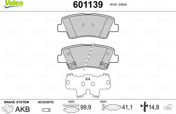 Valeo 601139 - Тормозные колодки, дисковые, комплект www.autospares.lv