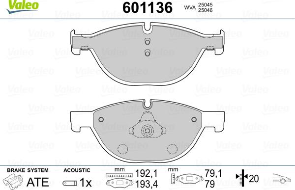 Valeo 601136 - Bremžu uzliku kompl., Disku bremzes www.autospares.lv