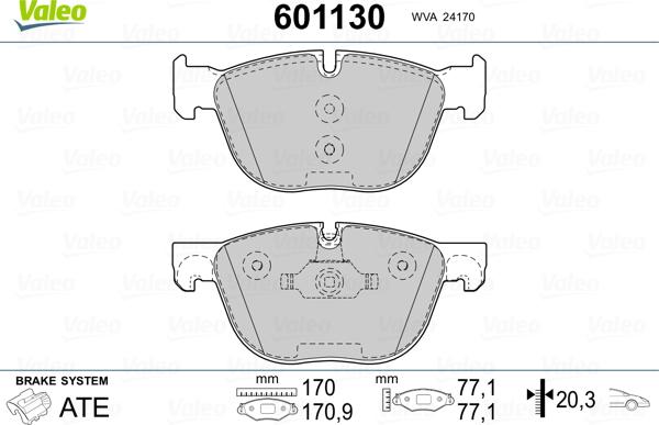 Valeo 601130 - Тормозные колодки, дисковые, комплект www.autospares.lv