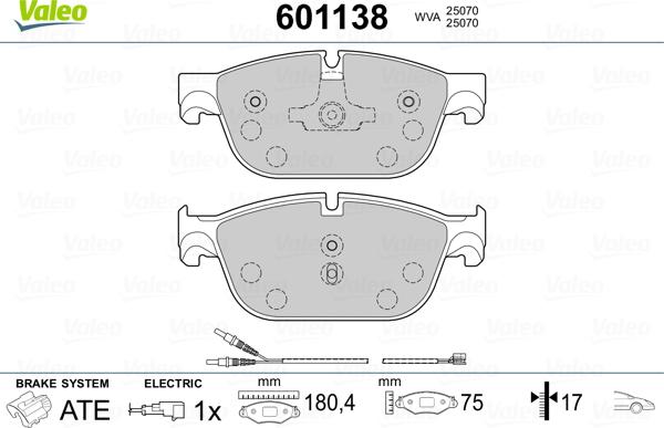 Valeo 601138 - Bremžu uzliku kompl., Disku bremzes www.autospares.lv